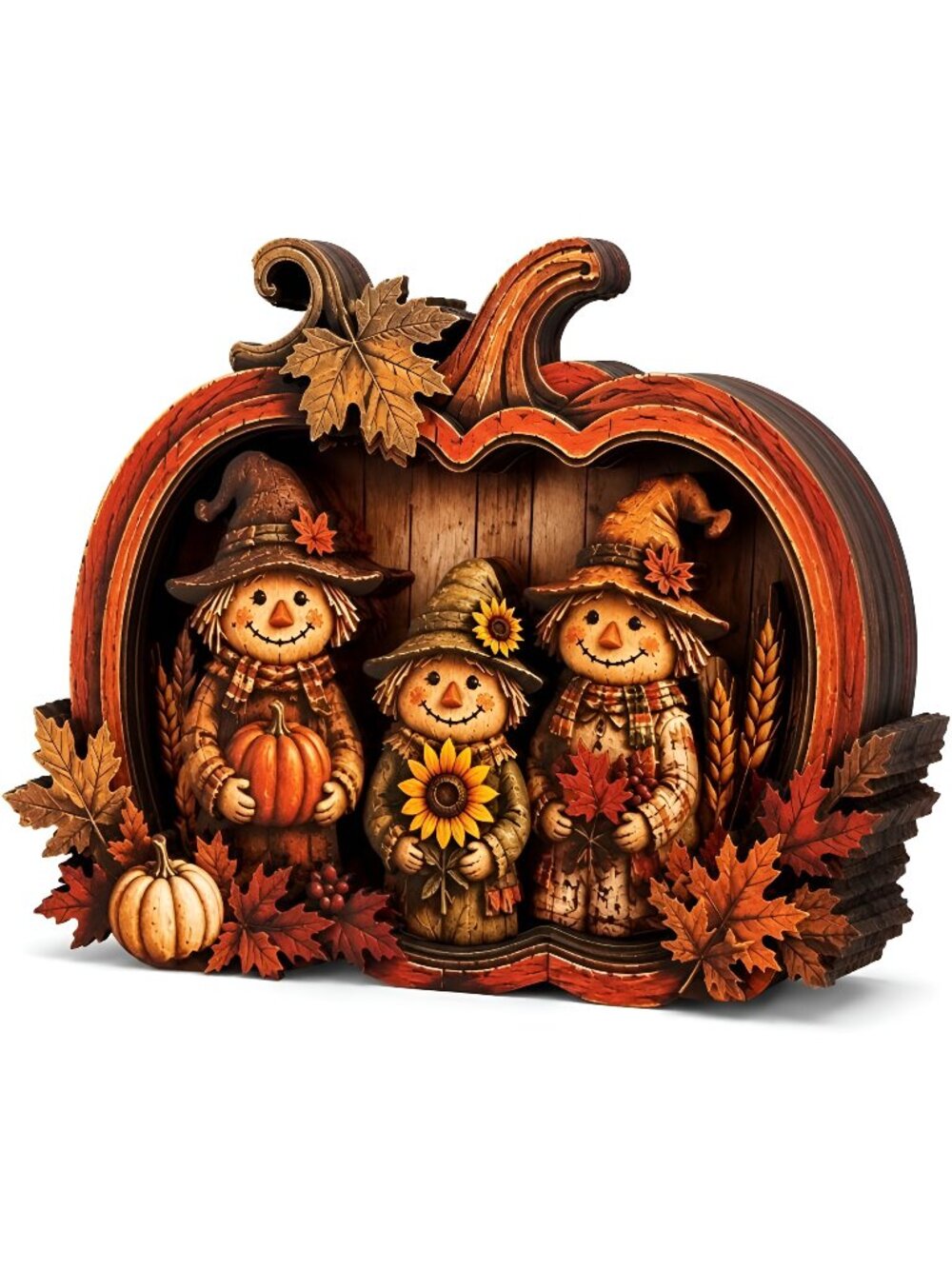 Vintage Wooden Scarecrow Pumpkin Fall Decor, 3D Fall Decorations for Home